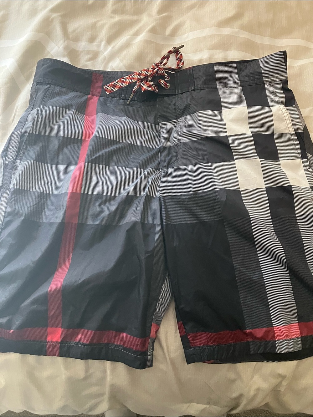 Burberry Men's Plaid Swim Trunks — Black & Red